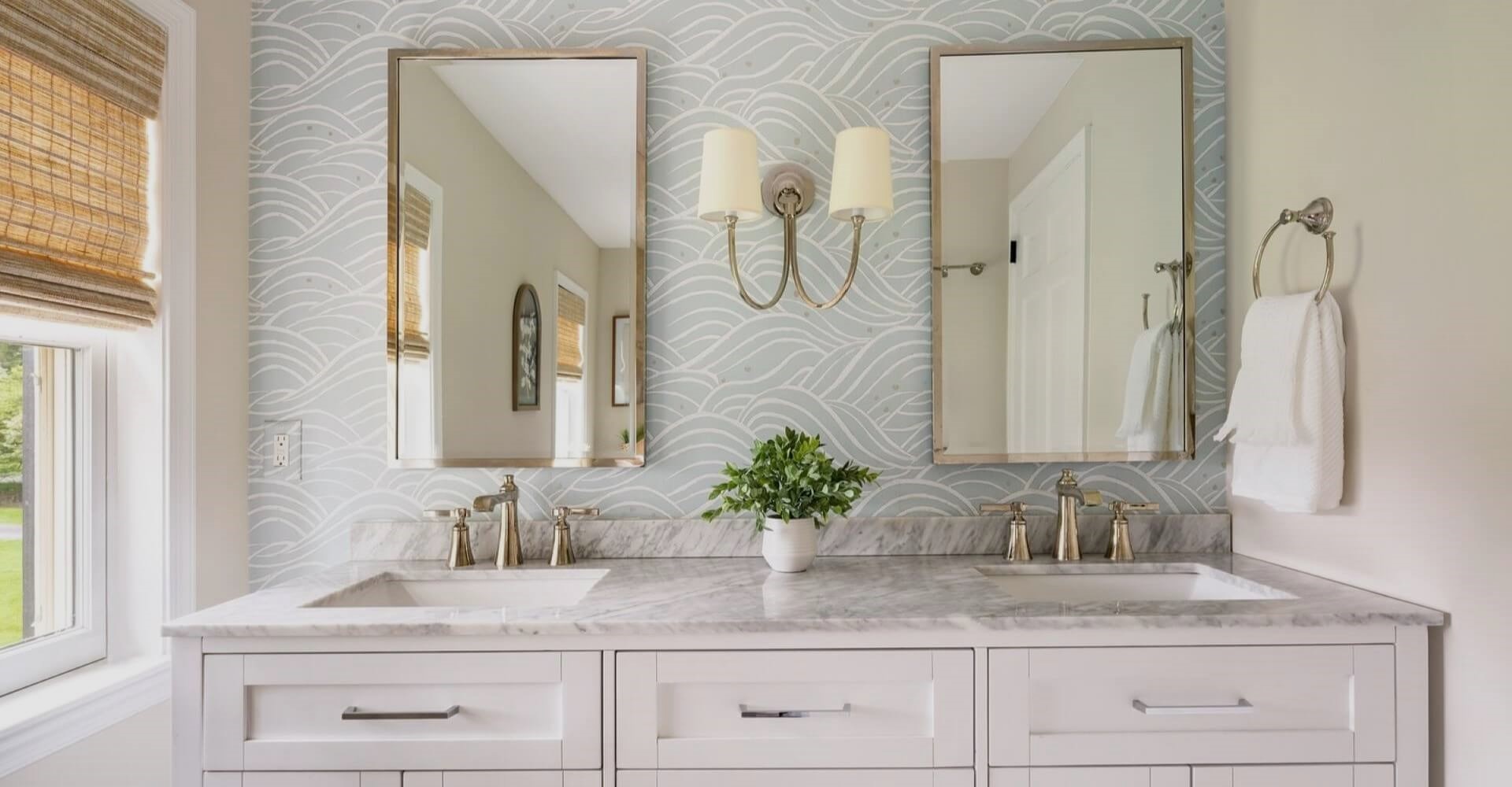 Thibaut wallpaper and countertops and cabinets offered at Smith & Purvis Carpet One