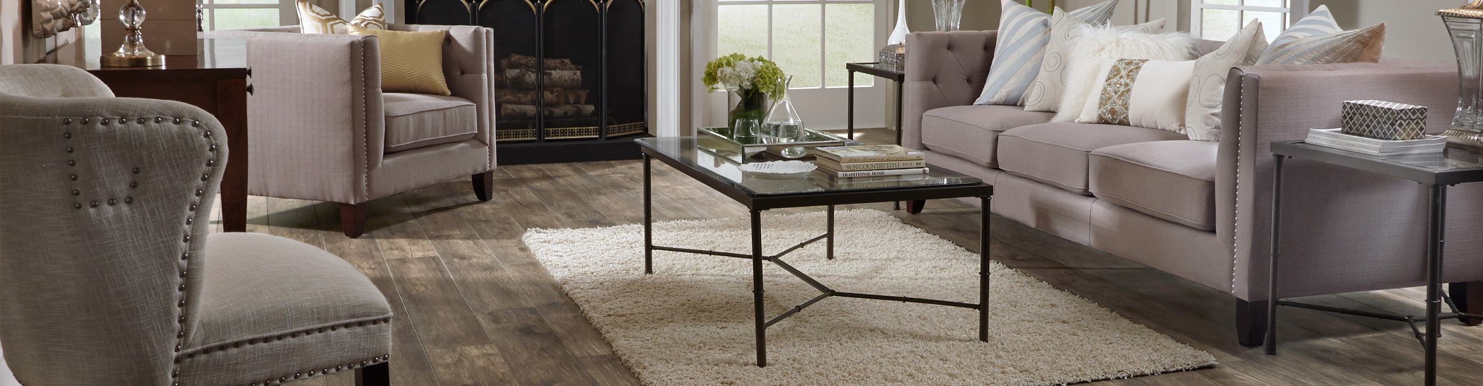 dark laminate flooring in living room area